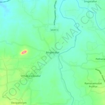 Topografische Karte Anaimalai, Höhe, Relief