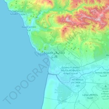 Topografische Karte Agadir ⴰⴳⴰⴷⵉⵔ أگادیر, Höhe, Relief
