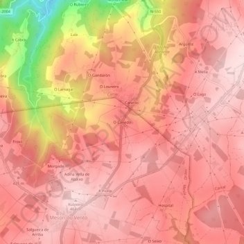 Topografische Karte O Canedo, Höhe, Relief