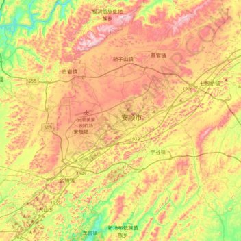 Topografische Karte Anshun, Höhe, Relief