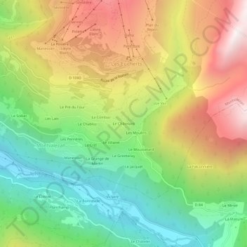 Topografische Karte Le Châtelard, Höhe, Relief