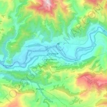 Topografische Karte Srinagar, Höhe, Relief