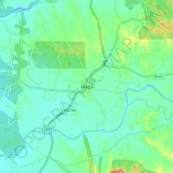 Topografische Karte Wada, Höhe, Relief