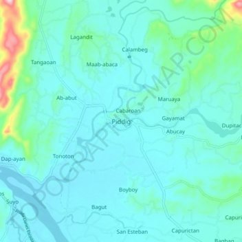 Topografische Karte Piddig, Höhe, Relief