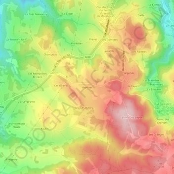 Topografische Karte Veyrines, Höhe, Relief