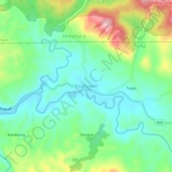 Topografische Karte Anahawan, Höhe, Relief