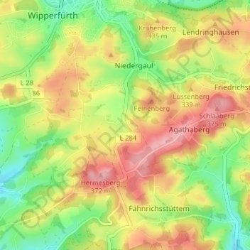 Topografische Karte Roppersthal, Höhe, Relief