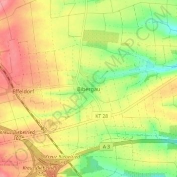 Topografische Karte Bibergau, Höhe, Relief