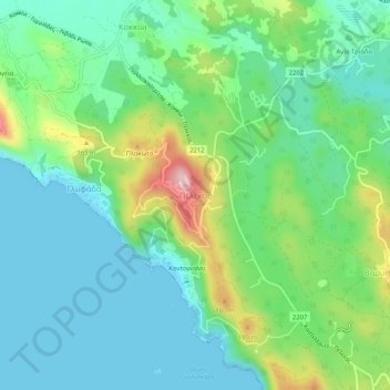 Topografische Karte Pelekas, Höhe, Relief