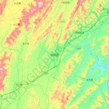 Topografische Karte 凤冈县, Höhe, Relief