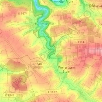 Topografische Karte Steinächle, Höhe, Relief
