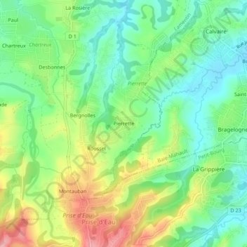 Topografische Karte Pierrette, Höhe, Relief
