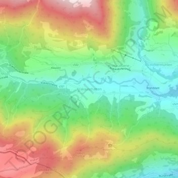 Topografische Karte Krakauschatten, Höhe, Relief