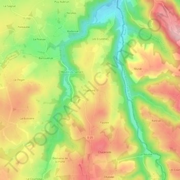 Topografische Karte Gachard, Höhe, Relief