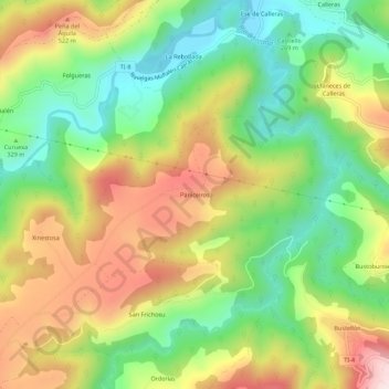 Topografische Karte Paniceiros, Höhe, Relief