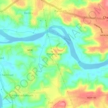Topografische Karte Perumbala, Höhe, Relief