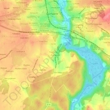 Topografische Karte Poul Raned, Höhe, Relief