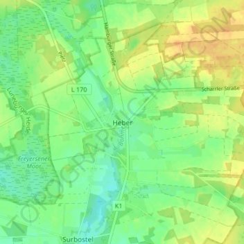 Topografische Karte Heber, Höhe, Relief