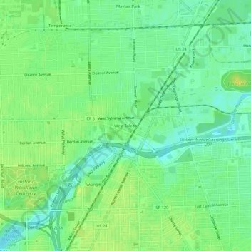 Topografische Karte West Toledo, Höhe, Relief