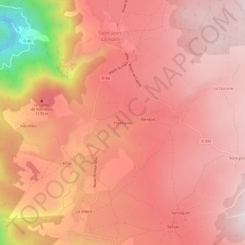 Topografische Karte Fontfreide, Höhe, Relief