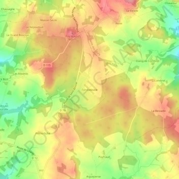 Topografische Karte Fondadouse, Höhe, Relief