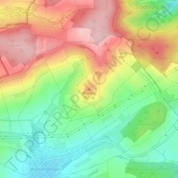 Topografische Karte Bisberg, Höhe, Relief