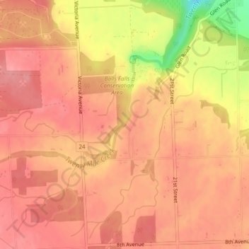 Topografische Karte Upper Falls, Höhe, Relief