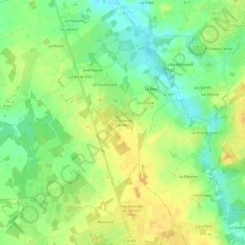 Topografische Karte Les Grandes Landes, Höhe, Relief