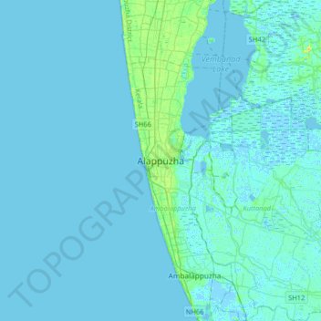 Topografische Karte Alappuzha, Höhe, Relief