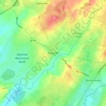 Topografische Karte Barrmill, Höhe, Relief