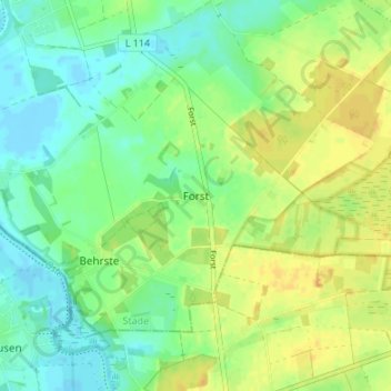 Topografische Karte Forst, Höhe, Relief