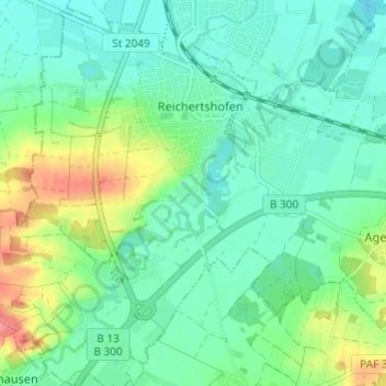 Topografische Karte Gotteshofen, Höhe, Relief