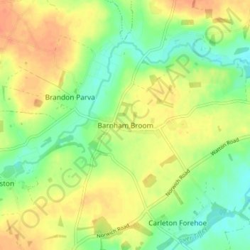 Topografische Karte Barnham Broom, Höhe, Relief