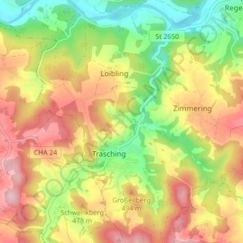 Topografische Karte Zinzenthal, Höhe, Relief