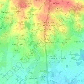 Topografische Karte Malescot, Höhe, Relief