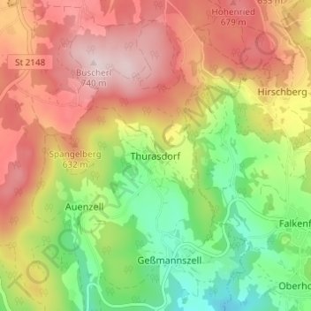 Topografische Karte Thurasdorf, Höhe, Relief