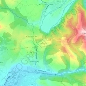 Topografische Karte Les Grèzes, Höhe, Relief