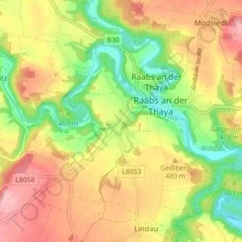 Topografische Karte Oberndorf bei Raabs, Höhe, Relief