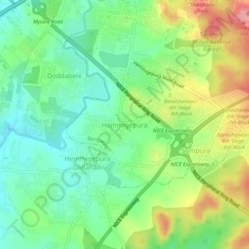 Topografische Karte Hemmigepura, Höhe, Relief