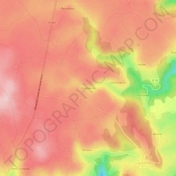 Topografische Karte Fontbonne, Höhe, Relief