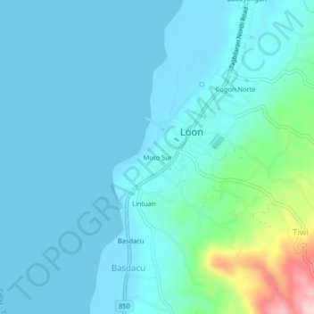 Topografische Karte Moto Sur, Höhe, Relief