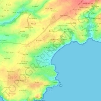 Topografische Karte Kerdivizien, Höhe, Relief