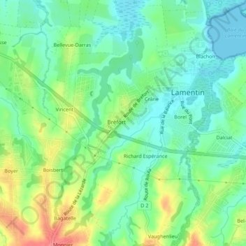 Topografische Karte Bréfort, Höhe, Relief