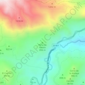 Topografische Karte Peña de Neblín, Höhe, Relief