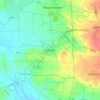 Topografische Karte Volzum, Höhe, Relief