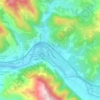 Topografische Karte Le Sieci, Höhe, Relief