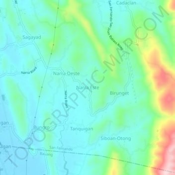 Topografische Karte Narra Este, Höhe, Relief