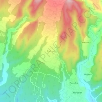 Topografische Karte Bidholi, Höhe, Relief
