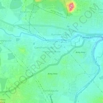 Topografische Karte Hydershakote, Höhe, Relief