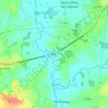 Topografische Karte Le Pont d'Egrenne, Höhe, Relief